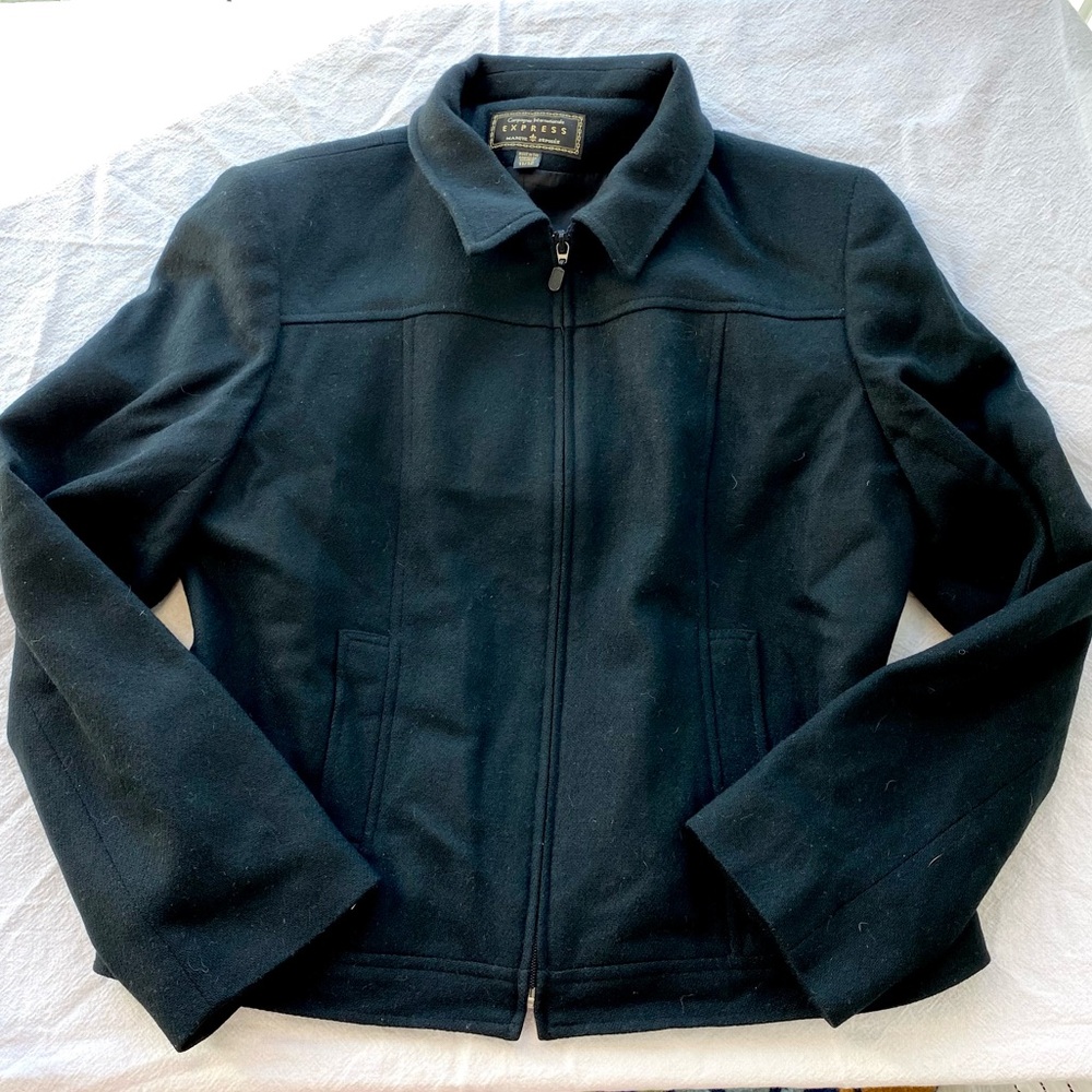 express vintage 90s women’s black wool collared zip up jacket size 11/12